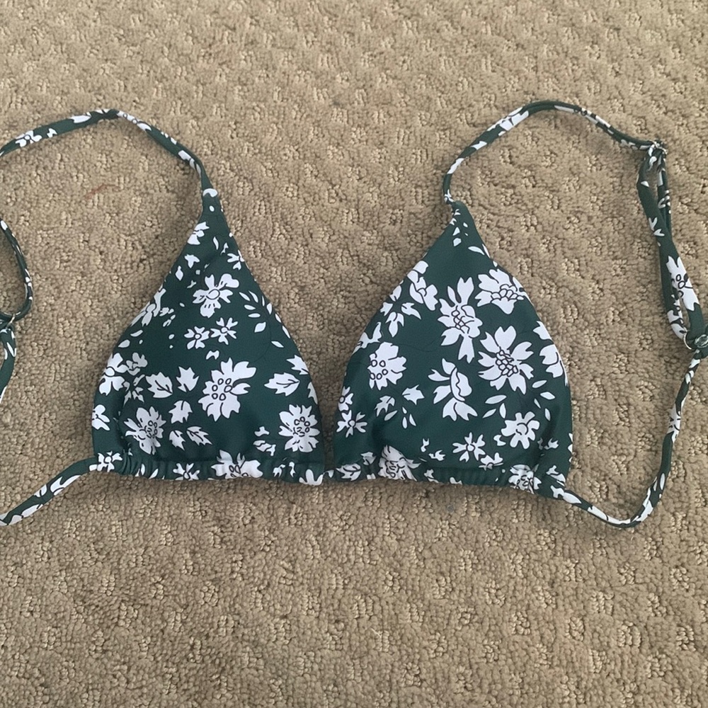 Green and white floral bikini top